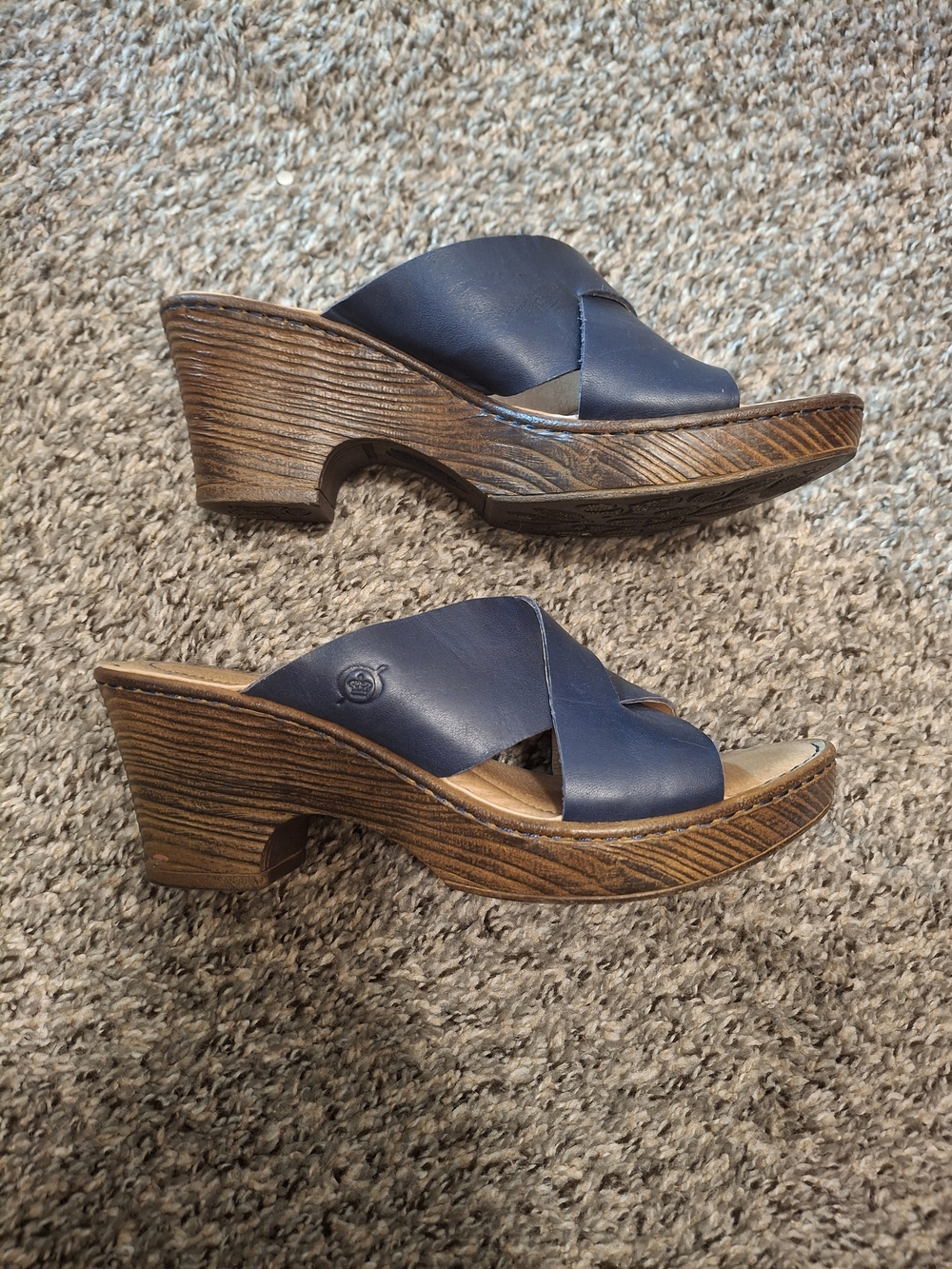 Born Navy Leather Sandals